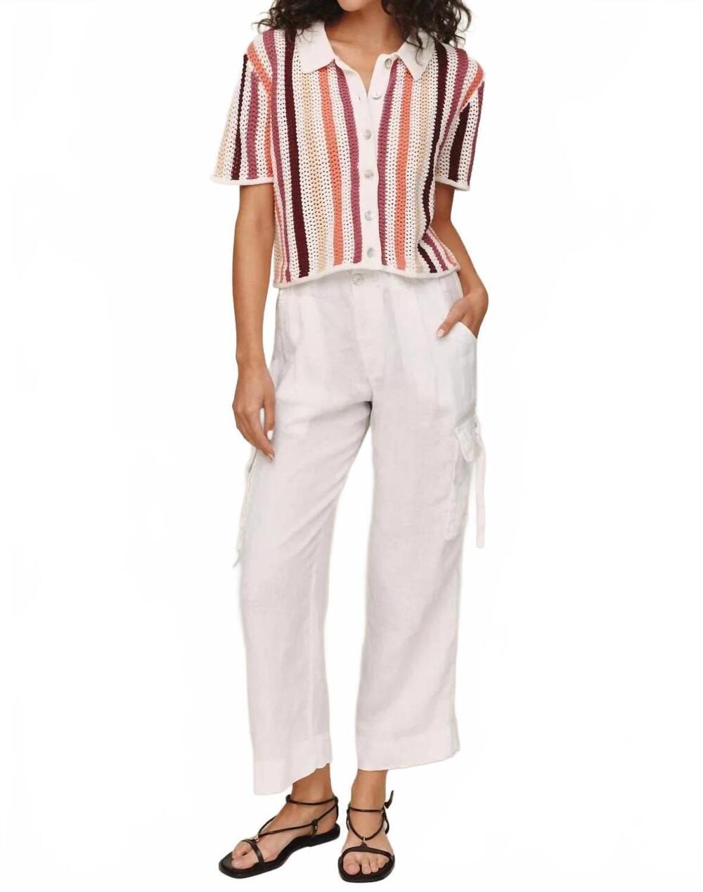 NEW BELLA DAHL short sleeve open knit button down top in beach side stripe